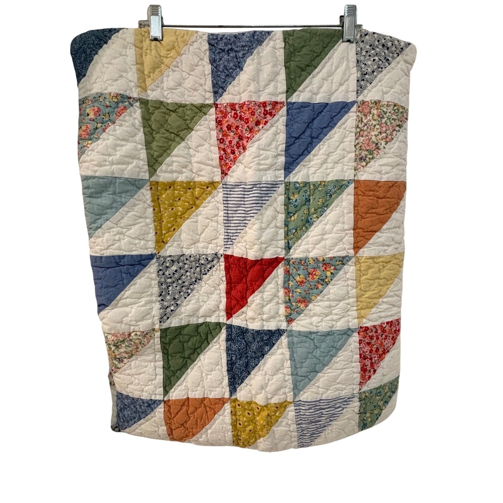 LL Bean Patchwork Quilted Pillow Shams Pair Standard Flying Geese
